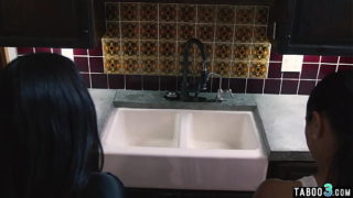 Asian MILF plumber Dana Vespoli fixing a petite trannys Khloe Kay hose